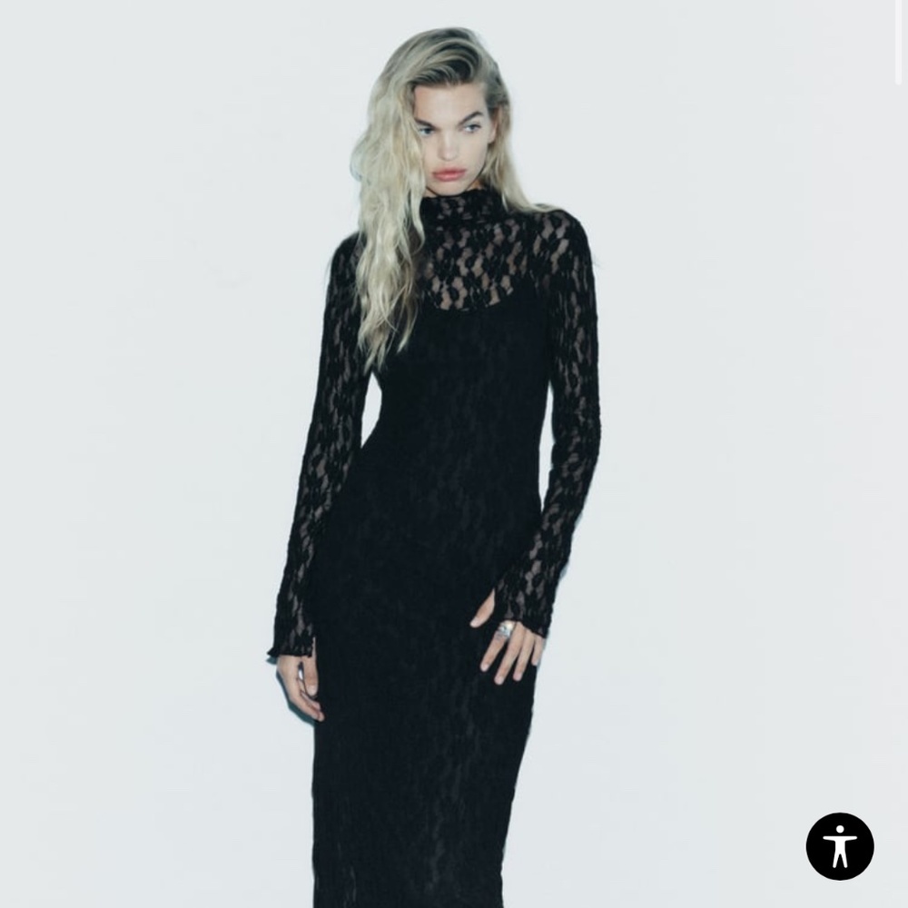 BLACK HIGH COLLAR MIDI DRESS WITH LONG SLEEVES